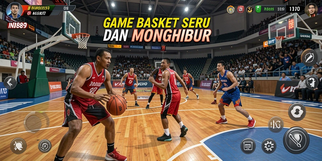 Antarmuka menarik dengan tampilan lapangan basket yang dinamis dan interaktif.