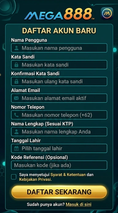 Tampilan halaman daftar mega888